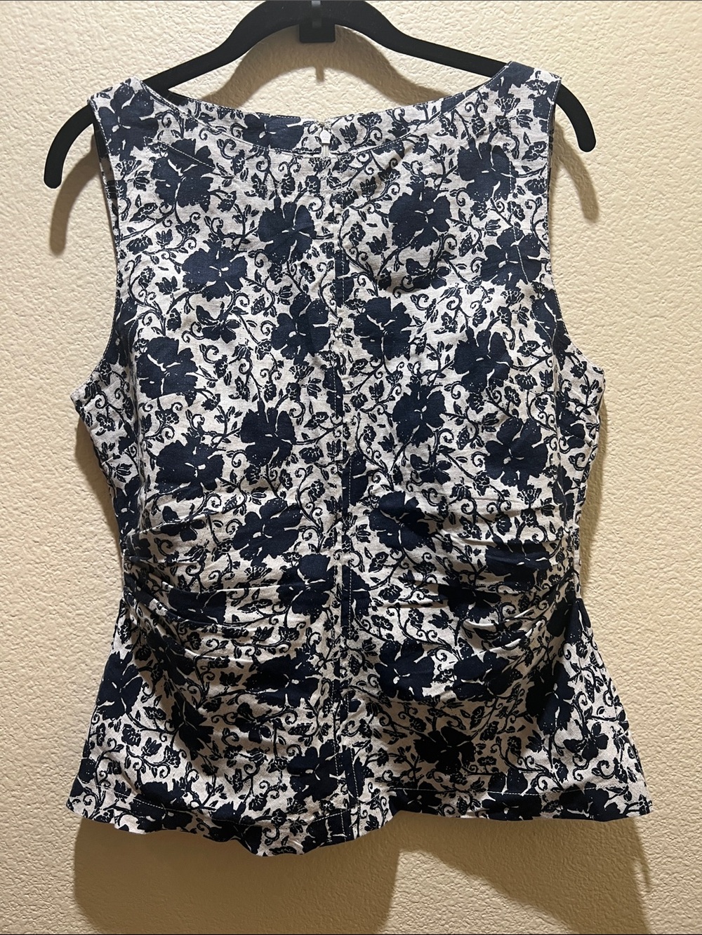Madewell Navy Floral Sleeveless Linen Tank Top